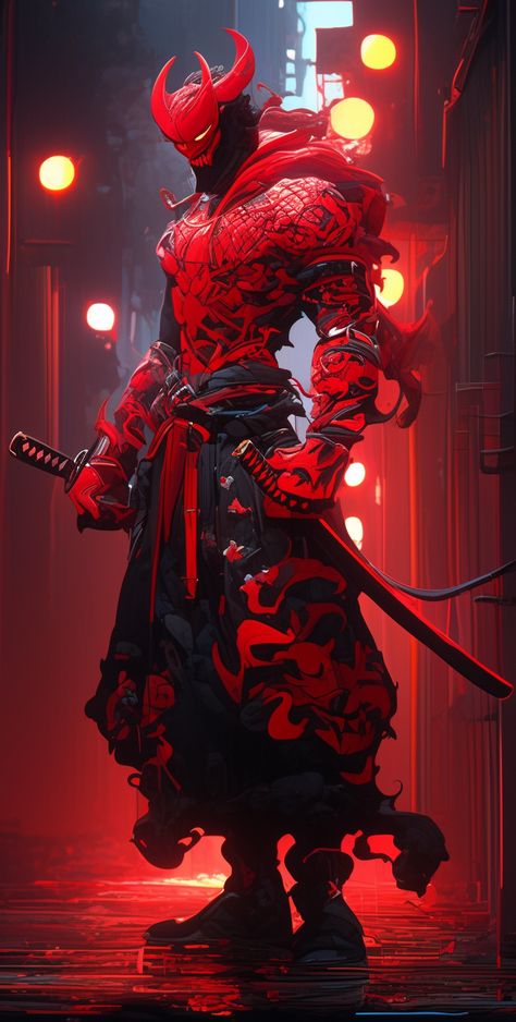 Red Samurai, Doflamingo Wallpaper, Warrior Concept Art, Samurai Wallpaper, Dark Fantasy Artwork, Fu Dog, Samurai Artwork, Modern Graphic Art, Shadow Warrior