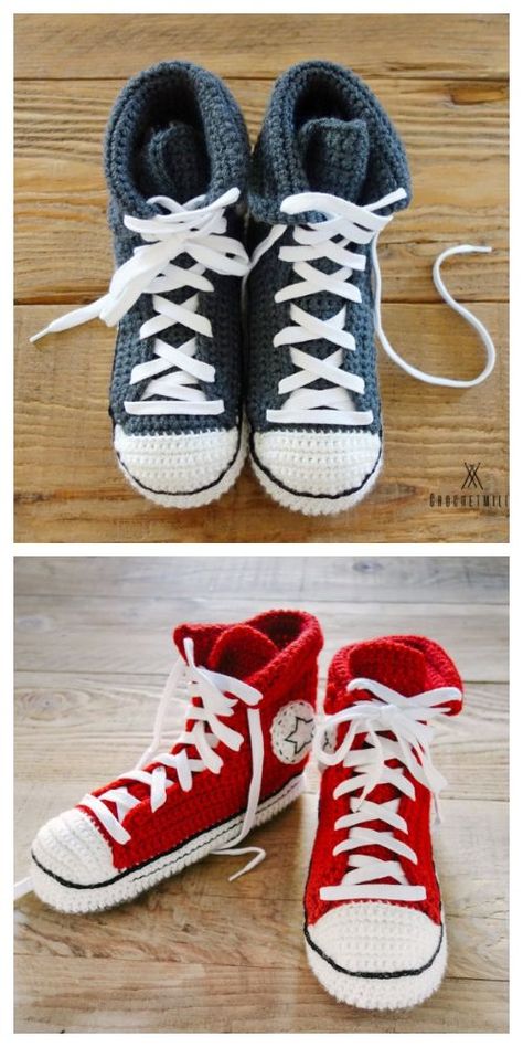 Crochet Converse Pattern, Converse Slippers, Crochet Converse, Easy Crochet Slippers, Crochet Slipper, Slippers Crochet, Crochet Slippers Free Pattern, Crochet Shoes Pattern, Shoes Pattern