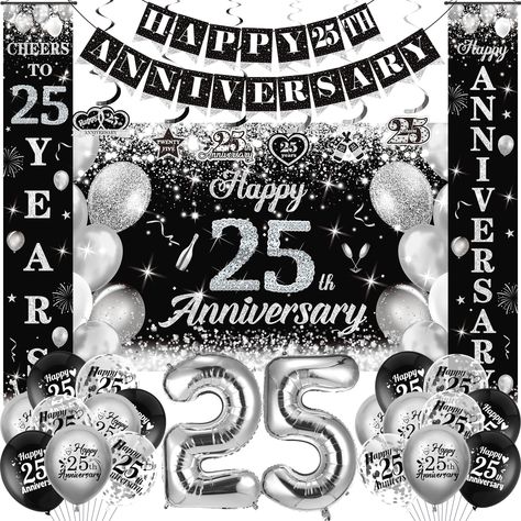 PRICES MAY VARY. 【Happy 25th Anniversary Decorations】You will receive 3 pcs happy 25th anniversary banner, 1 pcs happy 25th wedding anniversary banner pennant, 6 pcs happy 25th wedding anniversary hanging swirls decorations, happy 25th anniversary balloons pattern 6 pieces of each color, divided into gray, black and transparent colors, you can use them in 25th anniversary party decorations. There are 8 styles in happy 25th anniversary swirls party decorations and honeycomb centerpieces, you can 25th Wedding Anniversary Party Ideas Decorations, Silver Anniversary Ideas Decorations, 25th Anniversary Party Decorations, 25th Wedding Anniversary Decorations, 25th Anniversary Decorations, Anniversary Balloons, Anniversary Party Decor, Letter Pattern Design, Anniversary Letter