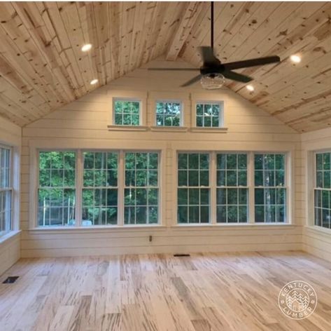 Roof Tie In, Where To Add A Home Office, 2nd Living Room Ideas Small Spaces, 4 Season Room Modern, Addition On Stilts, Den Addition Ideas, Turn Deck Into 4 Season Room, Sunroom Living Room Combo, Modern Tiny Home Interior