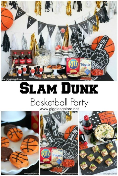 Get together with your friends and host a Slam Dunk Basketball party! #AD #TheWinningBasket Dunk Basketball, Sports Party Decorations, Basketball Birthday Parties, Bowl Ideas, Creative Party Ideas, Bulls Basketball, Basketball Party, Basketball Theme, Baseball Birthday Party