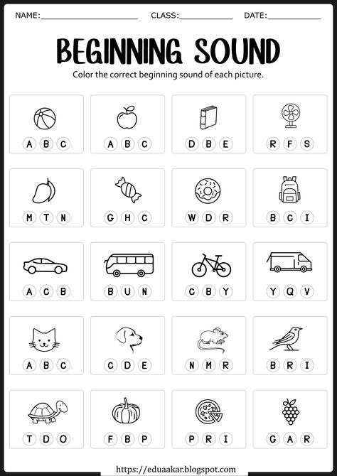 Sounding Letters Activities, English Worksheets For Jr Kg, Begining Sound Phonics Worksheets, Worksheet For Jr Kg English, Beginning Letter Sounds Worksheets Free, English Kindergarten Activities, Letter Sounds Worksheets Free, Kg1 Worksheets English, Identifying Letters Activities