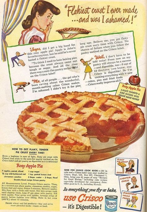 Vintage Food Posters, Apple Pie Recipe, Vintage Baking, Vintage Dessert, Vintage Cooking, Apple Pie Recipes, Food Ads, Retro Recipes, Vintage Cookbooks