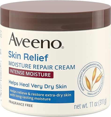 Aveeno Skin Relief Intense Moisture Repair Body Cream with Triple Oat & Shea Butter Formula, Helps Relieve & Restore Extra-Dry Skin with Long-Lasting Moisture, Fragrance-Free, 11 oz , helps in winter season. Fragrance Free Moisturizer, Aveeno Skin Relief, Dermatologist Recommended Skincare, Healing Dry Skin, Anti Itch Cream, Extra Dry Skin, Cream For Dry Skin, Skin Cleanse, Repair Cream