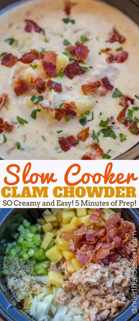 Clam Chowder Recipe Crock Pot, Crockpot Clam Chowder, Slow Cooker Clam Chowder, Clam Chowder Soup, Chowder Recipes Seafood, Yukon Potatoes, Veggie Broth, Chowder Soup, Seafood Chowder