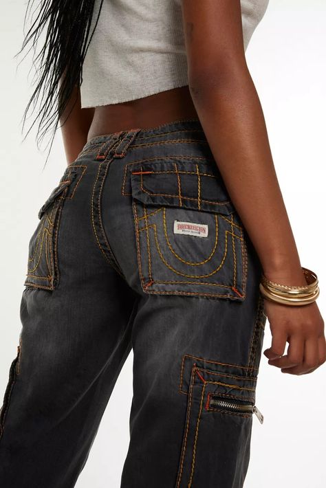 True Religion Becca Cargo Low Rise Bootcut Jean | Urban Outfitters True Religion Jeans Outfit Black Women, True Religion Jeans Outfit, Horseshoe Embroidery, True Religion Outfits, Fit Layout, Low Rise Jeans Outfit, Low Rise Jean, Cute Pjs, Pretty Shoes Sneakers