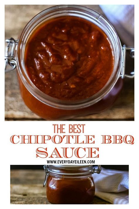 Chipotle BBQ Sauce is ready in 30 minutes. Spicy and delicious! Perfect for ribs, brisket, poultry. I make this yummy homemade BBQ sauce, put into mason jars and give as hostess gifts too! #BBQsauce #chipotleBBQsauce #barbequesauce #homemadeBBQsauce #homemadebarbecuesauce #everydayeileen #easyBBQsauce #BBQsaucebeef #BBQsaucechicken #sugarfreeBBQsauce #healthyBBQsauce via @everydayeileen Chipotle Bbq Sauce Recipe, Home Made Bbq Sauce, Chipotle Bbq Sauce, Easy Bbq Sauce, Homemade Barbecue, Homemade Chipotle, Bbq Sauce Chicken, Sauce Spaghetti, Homemade Bbq Sauce