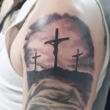 3 Crosses Tattoo Men, 3 Crosses Tattoo, Crosses Tattoo, Cross Shoulder Tattoos, Cross Tattoo On Hand, Crucifix Tattoo, Cruces Tattoo, Berg Tattoo, Cross Tattoo On Wrist