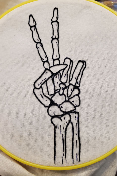 ✌️ Skeleton Hand Embroidery, Skeletal Anatomy, Embroidered Skeleton, Skeletal Hand, Medical Drawings, Embroidered Photo, Simple Hand Embroidery Patterns, Thread Art, Skeleton Hand