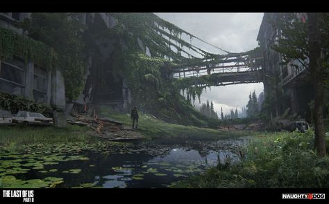 ArtStation - Downtown Seattle Bridge, Aaron Limonick Tlou Concept Art, Tlou Concept, Apocalypse Landscape, Post Apocalyptic City, Abandoned City, Apocalypse Aesthetic, Apocalypse World, Apocalypse Art, Background Ideas