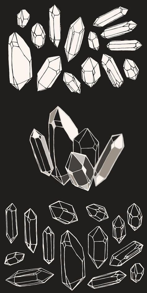 Crystal Horns Drawing, Crystals Drawing Reference, Quartz Crystal Drawing, How To Draw A Crystal, Crystal Graphic Design, Amethyst Crystal Drawing, Crystal Drawing Tutorials, How To Draw Gemstones, Crystal Heart Drawing