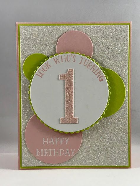 Ladybug Stampin: 1st Birthday Card Pink And Green Birthday, Green Birthday Card, Ideas Birthday Card, Stampin Up Birthday Cards, Old Birthday Cards, Green Birthday, First Birthday Cards, 18th Birthday Cards, 1st Birthday Cards