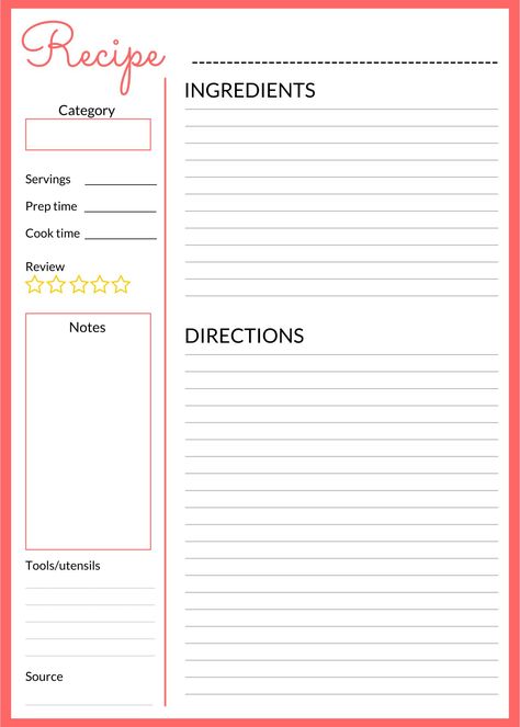 Cookbook Recipe Template, How To Read A Recipe Worksheet, Recipes Printable Free Templates, Cookbook Template Printables Free, Note Book Page Design, Cook Book Template Free Printable, Recipe Blank Printable, Diy Recipe Book Ideas Templates, Receipe Journal Template