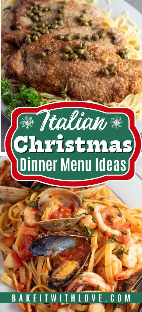 These Italian Christmas dinner menu ideas include flavorful and festive recipes that you would find in any Italian holiday dinner spread. To build your ideal Italian Christmas menu, simply choose one (or a few) of the recipes from each section. Appetizers, main courses, side dishes, and even desserts, you can find it all right here! BakeItWithLove.com #bakeitwithlove #Italian #Christmas #holidays #dinner #recipes Italian Holiday Dinner, Italian Holiday Recipes, Italian Dinner Menu, Italian Christmas Eve Dinner, Christmas Dinner Menu Ideas, Italian Christmas Dinner, Italian Thanksgiving, Italian Christmas Traditions, Christmas Pasta