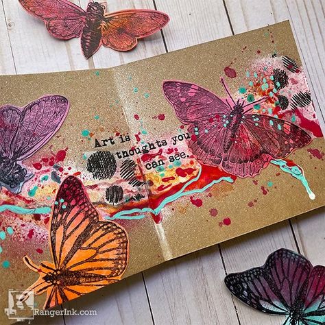 Butterfly Art Journal, Pretty Butterflies, Dina Wakley, Tim Holtz Stamps, Watercolor Art Journal, Journaling Inspiration, Ink Crafts, Palette Art, Watercolor Journal