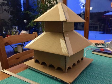 Fold Paper Airplane, Japan Party, Japanese Party, Chinese Pagoda, Wooden Bird Feeders, Asian Party, Cardboard Model, Chinese Theme, Japan Crafts