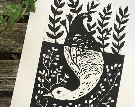 Duck Lino Print, Spring Linocut, Fish Lino Print, Fish Linocut, Lino Inspiration, Bird Linocut, Linoleum Print, Linoleum Block Printing, Linocut Printmaking