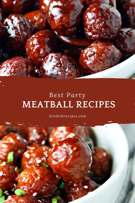 Best Party Meatball Recipes -- Whether you're hosting a holiday party or tailgating on the weekend, meatballs are an easy way to serve a crowd, and this collection of over 30 pf the best meatball recipes has something for every occasion. #gameday #meatballs Meatball Display For Party, Snack Meatballs Party Appetizers, Appetizer Meatballs Easy, Mini Meatball Skewers, Group Party Food Ideas, Bridal Shower Meatballs, Meatballs Hors D’oeuvres, Finger Foods For Poker Night, Old Fashioned Meatballs