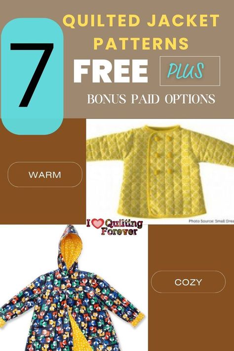 Quilted Jacket Patterns 7 Free plus bonus paid options Quilted Jacket Pattern, Easy To Sew, Jacket Pattern, Quilted Jacket, Sewing Patterns, Sewing, Pattern