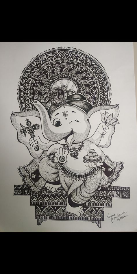 Vinayagar Mandala Art, Lord Vinayaka Drawings, Mandala Drawing Of Ganesha, Ganapati Sketches Simple, Mandala Ganpati Drawing, Ganashpati Drawing, Ganesha Zentangle Art, Ganpati Mandala Art Easy, Ganapati Mandala Art