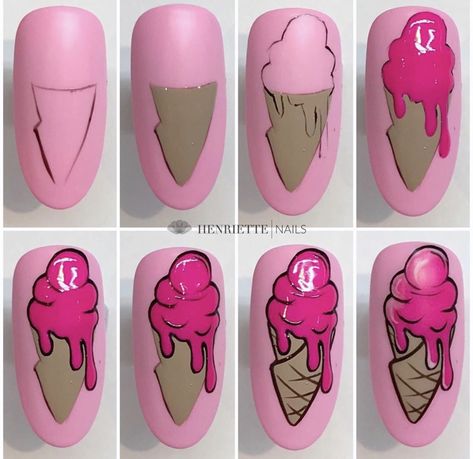 Step By Step Nails, Food Nail Art, Cartoon Nail Designs, Pop Art Nails, Food Nails, Unghie Nail Art, Nail Drawing, Nail Art Disney, Grunge Nails