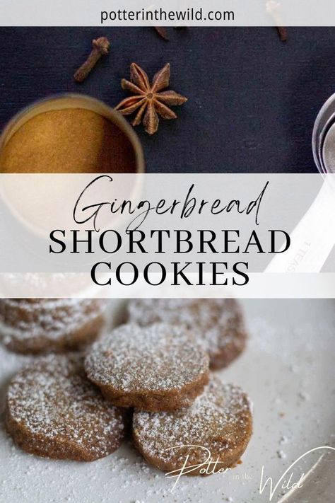 Buttery and sweet with warm gingerbread spices, these homemade Gingerbread Shortbread Cookies are so delicious and incredibly easy to make! They come together in minutes and make simple melt-in-your-mouth cookies. The dough can also be prepared ahead of time and stored in the refrigerator so you can offer freshly baked gingerbread shortbread cookies to any unexpected guests this holiday or Christmas season! Instructions for variations included such as chocolate dipped cookies. Gingerbread Shortbread Cookies, Gingerbread Shortbread, Cookies Easy Recipe, Refrigerator Cookies, Gingerbread Cookie Dough, Shortbread Cookies Easy, Christmas Cookie Box, Homemade Gingerbread, Chocolate Dipped Cookies