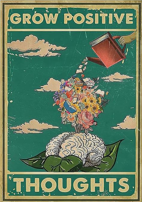 Amazon.com: WZVZGZ Vintage Wall Metal Poster Grow Positive Thoughts Vintage Poster, Flower Head Girl Poster, Mental Health Poster, Motivational Poster, Emotions Poster,Vintage Wall Home Decor, 8X12 inch: Posters & Prints Grow Positive Thoughts, Mental Health Poster, Health Poster, Positive Thoughts, Health, Wall