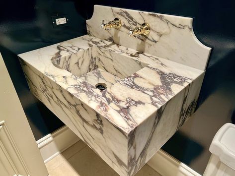 Calacatta Viola Marble Sink Floating Wall Mount for Small Size - Etsy Floating Marble Vanity, Calacatta Viola Marble, Viola Marble, Floating Sink, Powder Room Sink, Calacatta Viola, Powder Room Vanity, Marble Sink, Calacatta Gold Marble