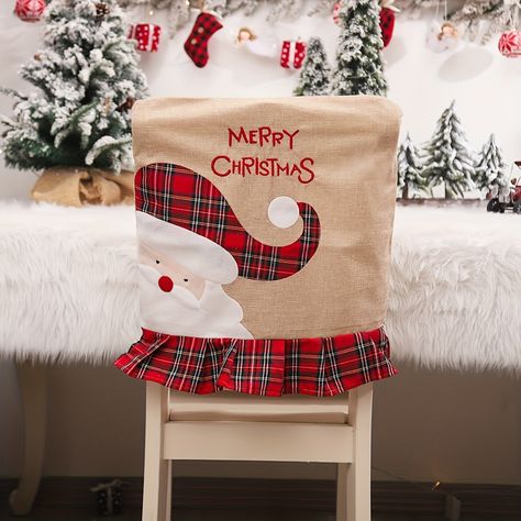 Faster shipping. Better service Hotel Layout, Christmas Chair Covers, Chair Back Covers, Christmas Chair, Linen Embroidery, Chair Covers Wedding, Patterned Chair, Dining Chair Covers, Merry Christmas Decoration