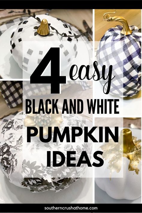 When it comes to pumpkin decor, it doesn't get any easier than these four easy Dollar Tree black and white pumpkin ideas! Using four simple techniques, you can easily transform traditional orange pumpkins into glam style black and white pumpkin decor. Let's make these! 👇👇 https://www.southerncrushathome.com/black-and-white-pumpkin-ideas/ #pumpkinpaintingideas #blackandwhitepumpkins #buffalocheckpumpkins #paintingpumpkins #modernpumpkins #glampumpkins #blackandwhitepumpkindecor White Pumpkin Ideas, Black And White Fall Decor, Stackable Pumpkins, Traditional Fall Decor, Light Pink Paint, Tree Black And White, White Pumpkin Decor, Pumpkins Ideas, Black And White Pumps