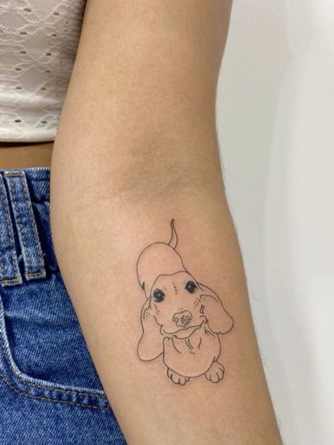 Pretty Dog Tattoos, Dash Hound Tattoos, Dauschaund Tattoo, Long Hair Dachshund Tattoo, Dashound Tattoo Small, Fun Dog Tattoo, Dauchsands Tattoo, Weenie Dog Tattoo, Funny Dog Tattoo