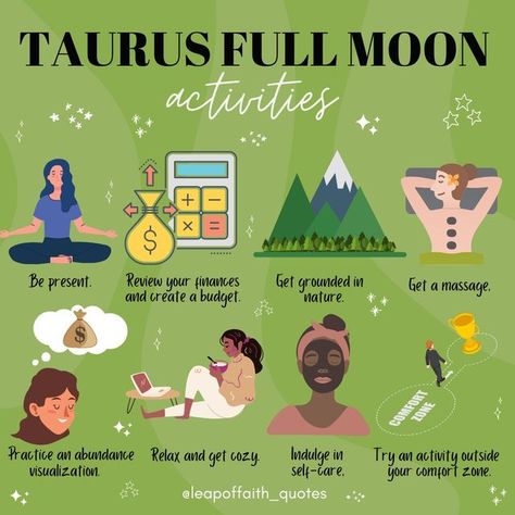 Leap Of Faith - Astrology 🔮🌙 on Instagram: "TAURUS FULL MOON THEMES FOR ELEMENTS // Follow @leapoffaith_quotes 🔮🌙 #fullmoon #fullmoonintaurus #fullmoonritual #fullmoonrituals #fullmoonmagic #fullmoonenergy #fullmoonblessings#fullmoonceremony #fullmoonbeginnings #fullmoonaffirmations #fullmoonvibes #astrologylovers #astrologylife #astrologyupdates #astrologyzone #astrologyposts #astrologer #astrology #zodiac #horoscope #zodiacsigns #astroworld #zodiacposts #astrologysigns #astrologyfacts #ast Full Moon Activities, Full Moon Taurus, Taurus Full Moon, November Full Moon, Moon Taurus, Moon Activities, Moon Energy, Taurus Moon, Wiccan Magic