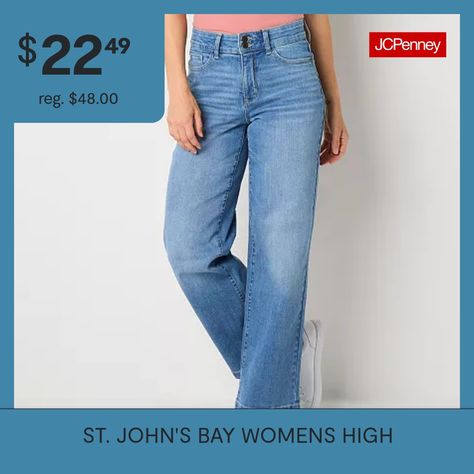 Meet your new go-to pair of jeans from the St. John's Bay women's collection. Cut for a high-rise from soft stretch-cotton with recycled fabric, this loose-fit pair has a classic button-zip fly and 5-pocket tailoring. Wear them with a blouse, shirt or t-shirt. Closure Type: Button & ZipperPockets: 2 Back Slip Pockets, 2 Front Slip Pockets, 1 Front Coin PocketRise: High RiseFiber Content: 89% Cotton, 5% Recycled Cotton, 5% T400 Elasterell-P, 1% Lycra SpandexFabric Description: DenimInseam: 29 In… Jeans Loose Fit, High Rise Wide Leg Jeans, Loose Fit Jeans, Tall Jeans, Petite Jeans, Blouse Shirt, Recycled Fabric, Recycled Cotton, Fit Jeans