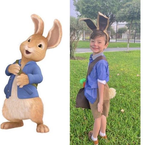 Diy Easter Bunny Costume, Peter Rabbit Halloween Costume, Peter Rabbit Costume Diy, Diy Rabbit Costume, Dress Up Book Character, Rabbit Costume Kids, Rabbit Costume Diy, Peter Rabbit Costume, Bunny Costume Kids