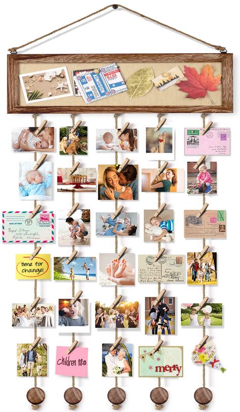 PRICES MAY VARY. Multi Pictures Frames Display: The photo display is a combination of a bulletin board and picture frames collage. It is equipped with 30 clips and 6 push pins which can hang multiple pictures and photos to meet the needs of multi pictures display. It is the best choice for collecting memories of life and dorm room decor. Perfect Wall Decor: Postcards, notes, photo and pictures organizers, with cute simple design. Make full use of wall space to display your photos and it could be Wood Bulletin Board, Hanging Multiple Pictures, Picture Frames Collage, Hanging Photo Display, Collage Wall Decor, Frames Collage, Multi Picture Frames, Frame Wall Collage, Pictures Frames