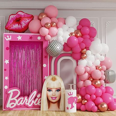 Barbie inspired balloon arch with pink and white balloons Barbie Decorations, Barbie Party Decorations, Barbie Theme Party, Idee Babyshower, Princess Theme Party, Barbie Birthday Party, Barbie Theme, Barbie Cake, Princess Theme