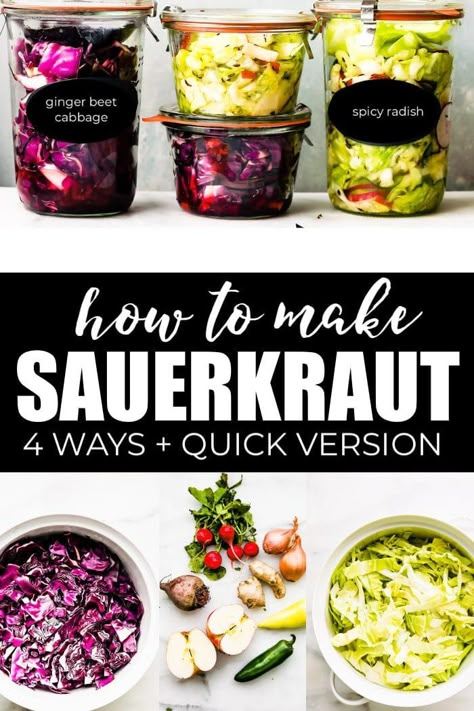 Quick Sauerkraut, Blender Creations, Cotter Crunch, Make Sauerkraut, Making Sauerkraut, Sauerkraut Recipe, Homemade Sauerkraut, Fermented Cabbage, Sauerkraut Recipes