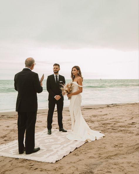 Wedding day, elopement, eloped, just married, married, wedding, beach wedding, beach ceremony, wedding dress, house of CB Elopement Ideas Pictures, Diy Beach Elopement, Beach Elopement With Family, Elope On The Beach, Beach Elopement Wedding Dress, Small Beach Elopement Ceremony, Beach Elopement Dress Casual, Beach Elopement Flowers, Eloping On The Beach