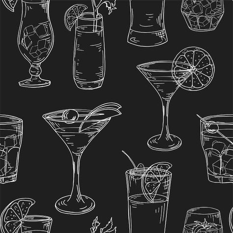 Free Vector | Free vector cocktails hand drawn collection Cocktails Vector, Cocktail Illustration, Hand Drawn Elements, Cocktail Glass, Premium Vector, Seamless Pattern, Graphic Resources, Seamless Patterns, White Background