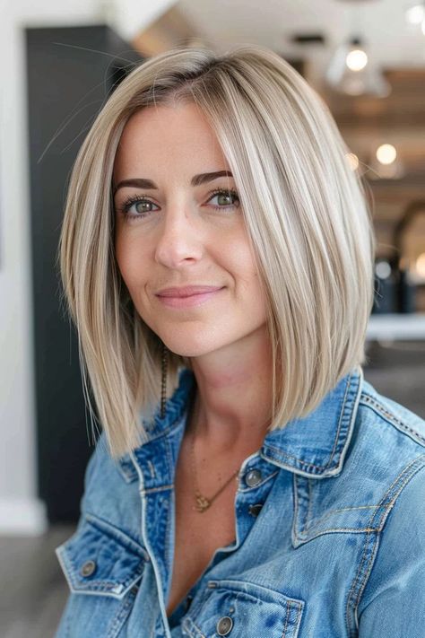 Chic blonde bob hairstyle, showcasing top hair color ideas Top Blonde Hair, Cool Blonde Hair Colour, Blonde Hair Colors, Blonde Bob Haircut, Blonde Bob Hairstyles, Cool Blonde Hair, Blonde Hair Color Ideas, Easy Hairstyles For Medium Hair, Blonde Hair Shades