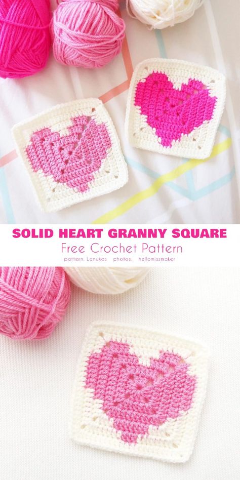 Heart Granny Square Free Crochet Patterns - Your Crochet Projek Mengait, Heart Granny Square, Granny Square Haken, Granny Square Crochet Patterns Free, Granny Square Pattern, Crochet Heart Pattern, Crochet Mignon, Confection Au Crochet, Valentines Crochet