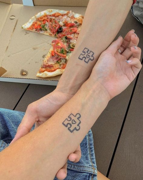 Puzzle Piece Matching Tattoos, Puzzle Piece Tattoo Family, Puzzle Tattoo Design, Puzzle Tattoo Ideas, Puzzle Piece Tattoo, Couple Tattoos Love, Bestie Tattoos, Puzzle Tattoos, Couples Tattoo