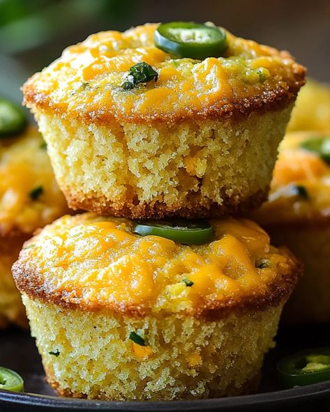 Jalapeño Cheddar Cornbread Muffins | Easy Recipe - optimal recipes Snacks With Jalapenos, Jalapeño Cheddar Muffins, Cornbread Recipe Savory, Southern Cornbread Muffins, Jalepeno Cornbread Muffins Easy, Jalapeno Cheese Cornbread Muffins, Cornbread Muffins With Cream Corn, Jalapeño Cornbread Muffins, Cornbread Muffins Easy