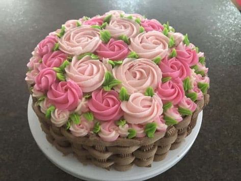 Basket Cakes With Flowers, Flower Basket Cake Designs, Basket Cake Ideas, Basket Cake Design, Flowers Cake Ideas, Basket Of Flowers Cake, Birthday Cake At Home, Bolo Tinker Bell, Cake Recipe At Home