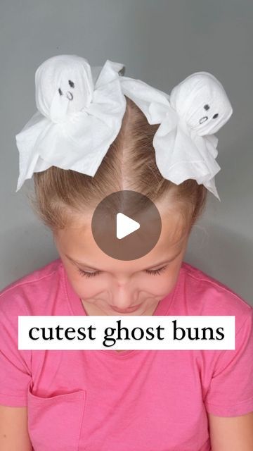 Audrey McClelland on Instagram: "CUTEST GHOST BUNS 👻 It’s about that time! I’m excited to share some cute and easy Halloween hairstyles with you throughout the month! Make sure you save them! 👻🎃
.
Let me know if you want me to send any hair product info that we use your way! 
.
#halloween #halloweenhair #halloweenhairstyles #bun #bunhairstyle #hairstyle #hairstyles #hairtutorial #hairtutorials" Boo Buns Halloween Hair, Ghost Space Buns Hair, Spooky Crazy Hair Day, Ghost Space Buns, Boo Buns Hair Kids, Ghost Pigtails, Ghost Buns Hair Kids, Ghost Hair Buns, Spooky Hairstyles For Kids