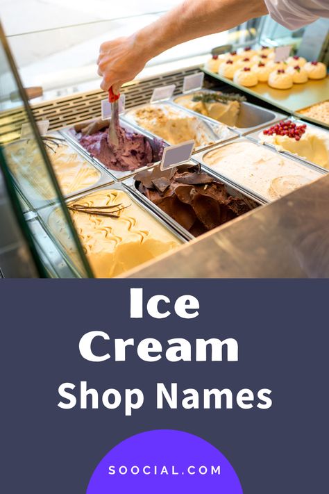 Ice Cream Shop Names Ideas, Ice Cream Business Names, Ice Cream Shop Names, Ice Cream Names, Coffee Shop Names, Ice Cream Bread, Ice Creamery, Ice Cream Factory, Shop Name Ideas