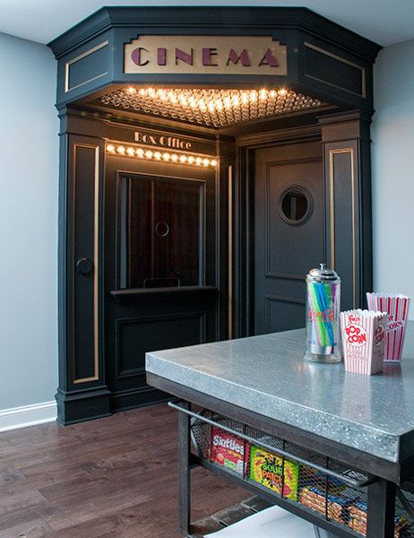 Home Theatre Entrance -  paint the door to the room then add things to the walls. Too cool Theatre Entrance, Skjulte Rum, Sala Cinema, Deco Cinema, Movie Theater Rooms, Theater Room Design, Eksterior Modern, Home Cinema Room, At Home Movie Theater