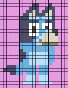 Cute Alpha Patterns Easy, Bluey Kandi Pattern, Bluey Perler Bead Patterns, Bluey Pixel Art, Alpha Patterns Easy, Disney Pixel Art, Dog Disney, Bluey Cartoon, Perler Bead Mario