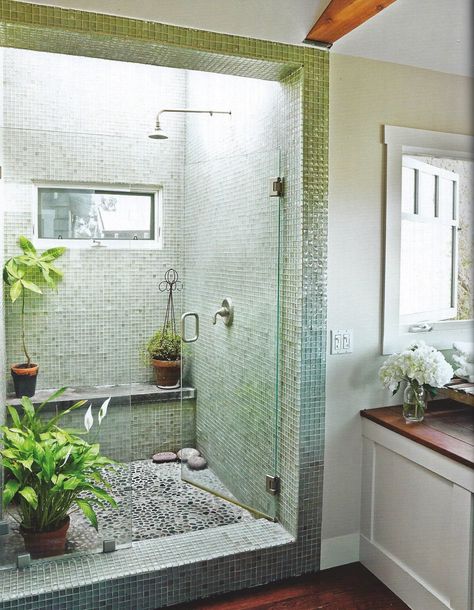 apartment therapy: shower, skylight, plants Safari Bathroom, Jungle Bathroom, Best Bathroom Plants, Bathroom Shower Design, Natural Bathroom, Bad Inspiration, Bathroom Plants, Trendy Bathroom, Bath Room