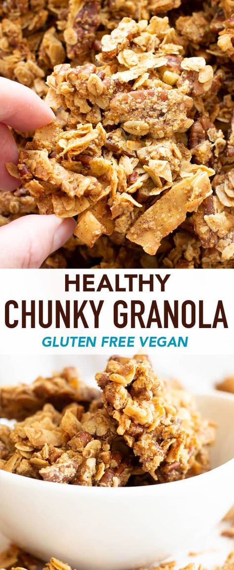 Healthy Chunky Granola Recipe (Vegan, Gluten Free) - Beaming Baker Chunky Granola Recipe, Granola Clusters Recipe, Chunky Granola, Granola Recipe Healthy, Paleo Granola, Vegan Granola, Granola Recipe Homemade, Gluten Free Granola, Granola Healthy